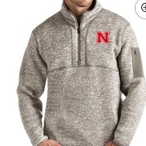 Nebraska Beige Quarter-Zip Pullover with Red Logo